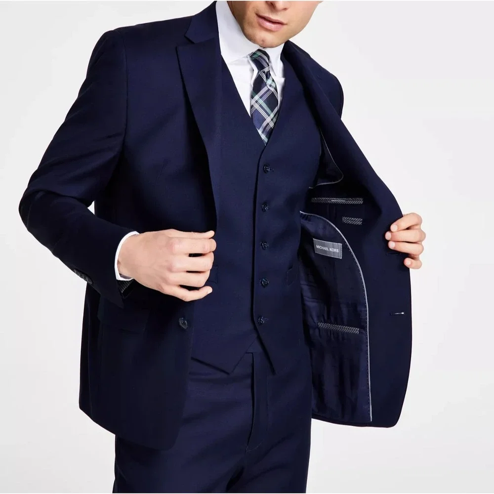 Michael Kors Mens Classic-fit 2-pc Suit Jacket Blazer Pants 42R 36W 30 Navy Wool